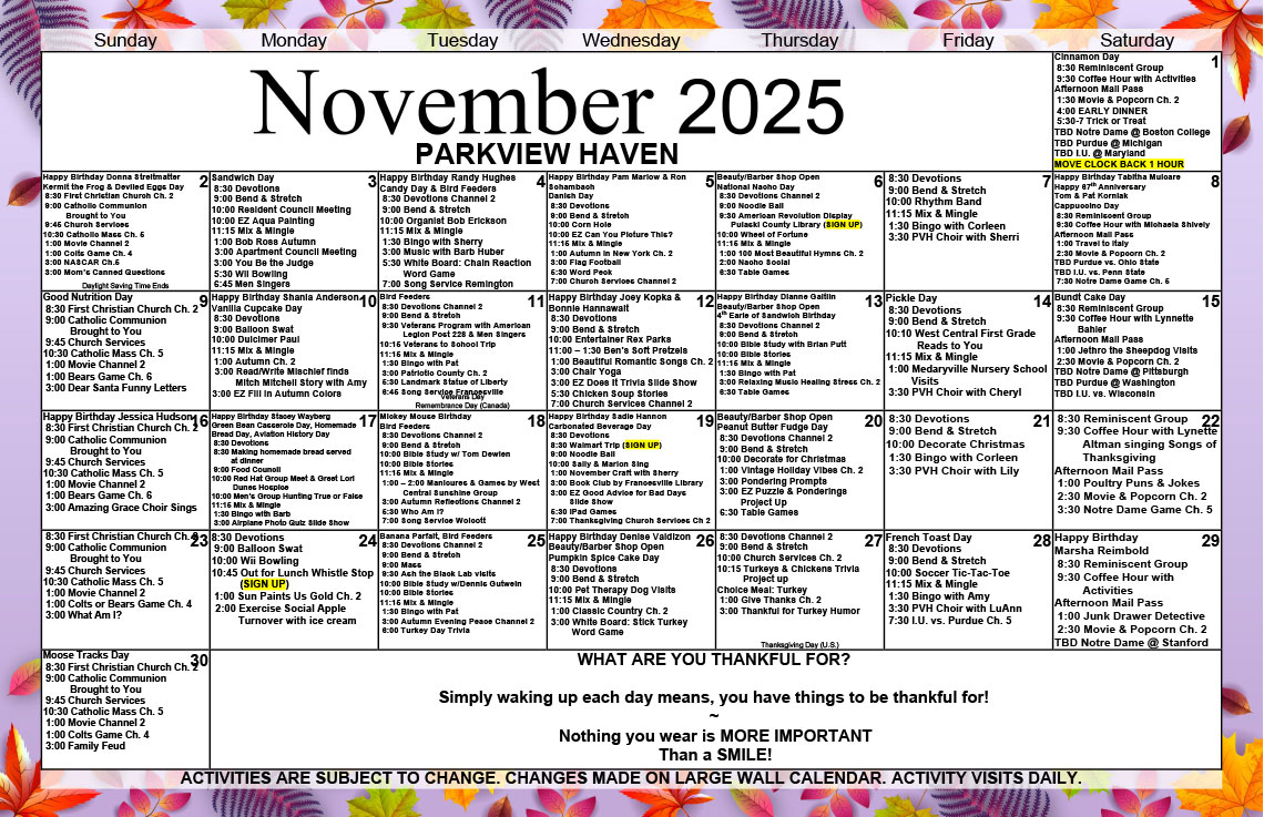 Nov 25 Calendar