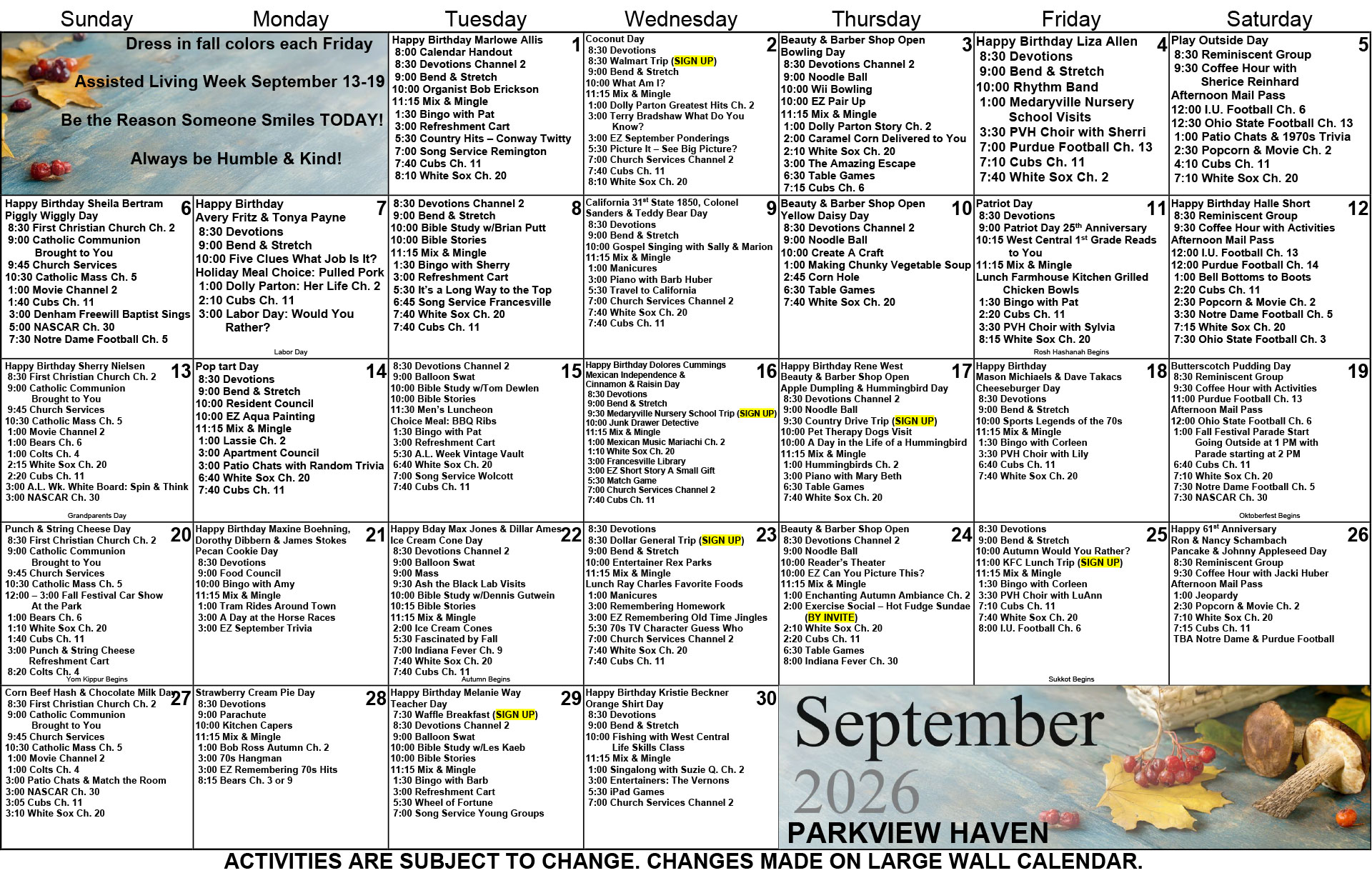 September Calendar September Calendar